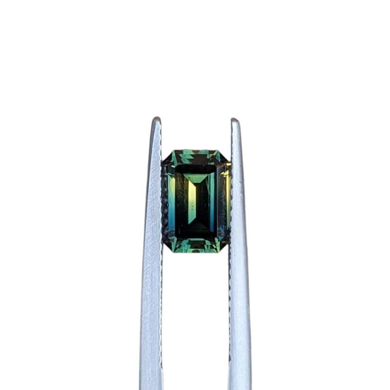 2.19ct green yellow parti emerald cut australian sapphire