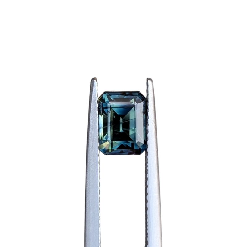 2.46ct teal parti emerald cut australian sapphire